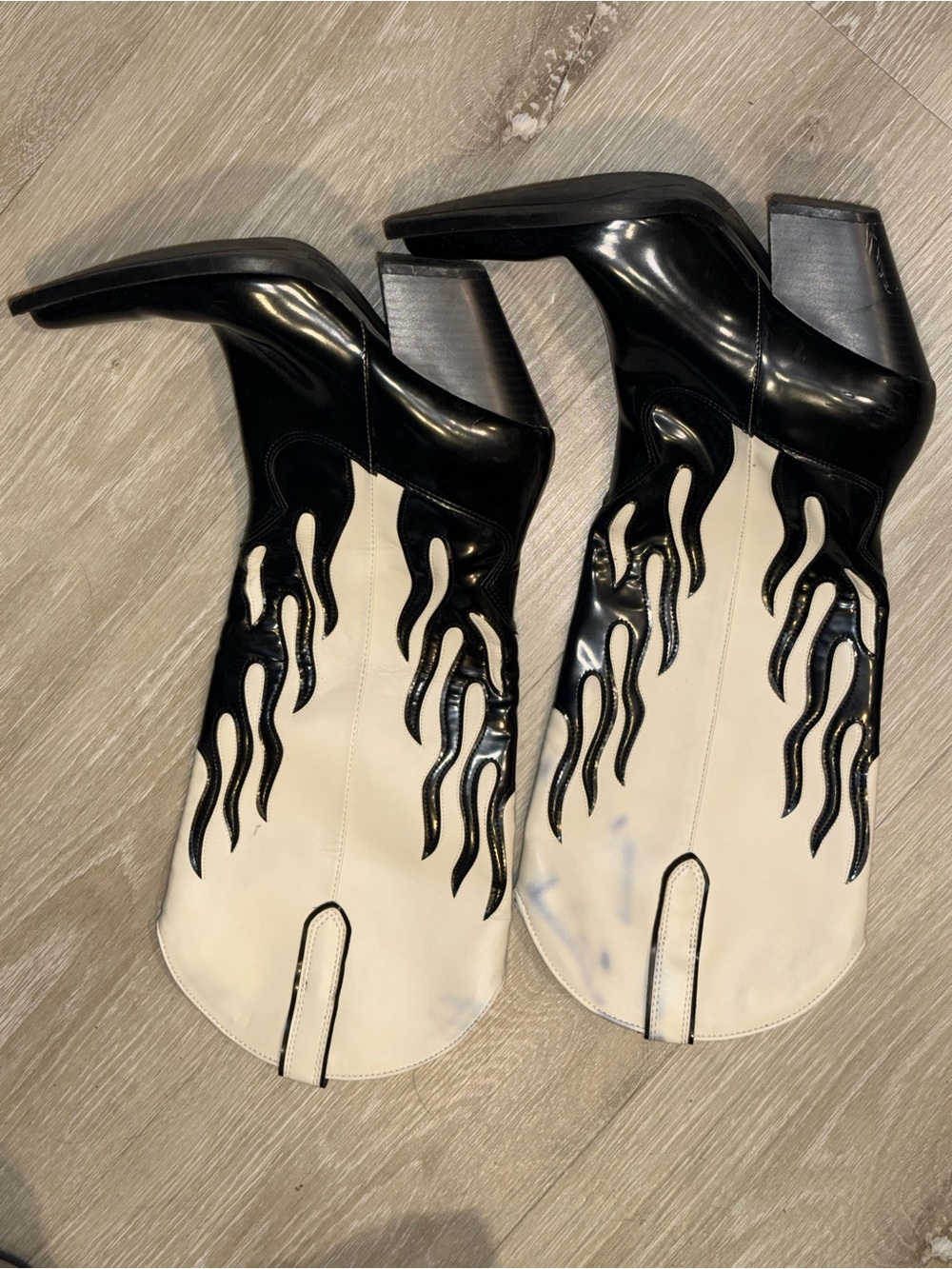 Forever 21 Black and White Flame Western Ankle Boots